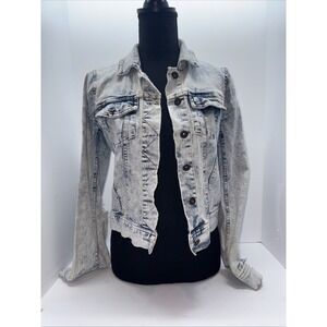 Sky's Are Blue- Jacket Women's Small Denim Jacket Cropped Button-Up Blue Jean